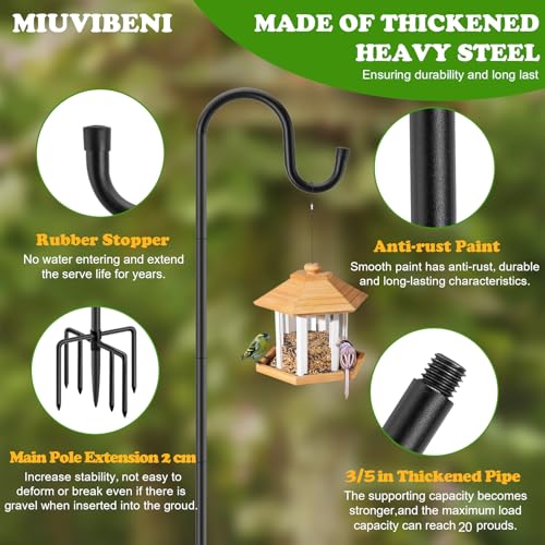 Image of 60 inch Shepherds Hooks for Outdoor, Heavy Duty Bird Feeder Pole for Hanging Lantern, Hummingbird Feeder, 7 Prongs Base Shepherds Hook for Bird Feeders Outside,1 Pack, Black
