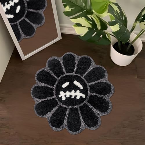 Trippy Happy Face Rug Cool Gothic Skull Bathroom Rugs Horror Goth Ghost Smile Face Bath Rug 2FT Extra Soft Tufted Bath Mat Non Slip Quick Dry Bath Mats for Bathroom