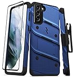 ZIZO Bolt Series for Galaxy S21 Plus Case with Screen Protector Kickstand Holster Lanyard - Blue & Black