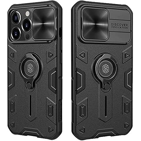 iPhone 13 Pro Max Case with Slide Metal Camera Cover,Impact-Resistant Bumpers Protective with Built-in 360° Rotate Ring Stand Ring Kickstand for Apple iPhone 13 Pro Max 6.7" (Black) Cover