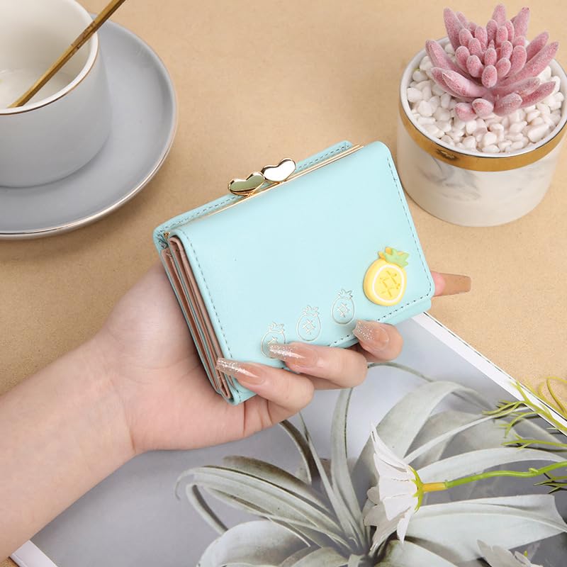 Image of Valerie Cute Small Wallets Clutch for Teen Girl Women PU Leather Trifold Small Wallet Cash Pocket 3D Buckle Card Holder Coin Purse with ID Window for Girls Women (Blue)