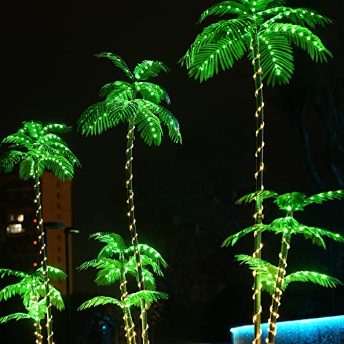 Artificial Palm Tree Christmas Tree 7Ft 3Trunks 245Led Lighted Simulation Tropical Palm Tree Fake Plant Light For Patio Home Office Beach Yard Cruise Hawaiian Party Tiki Bar Decorations(Electric) #TOP4