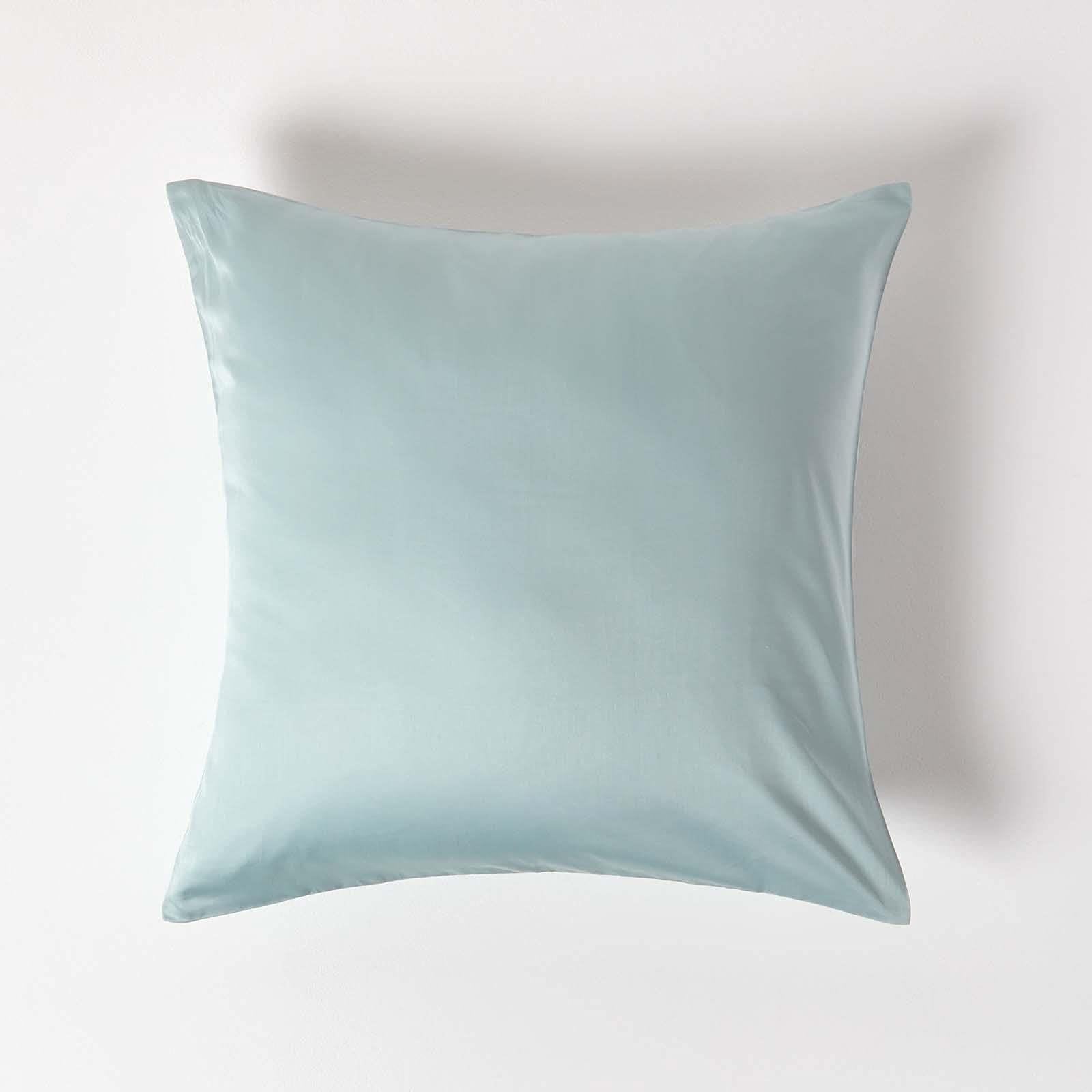HOMESCAPES Blue Organic Cotton Euro Size Pillowcase 60 x 60 cm 400TC 600 Thread Count Percale Equivalent Pillow Case with Zip Pack of 2
