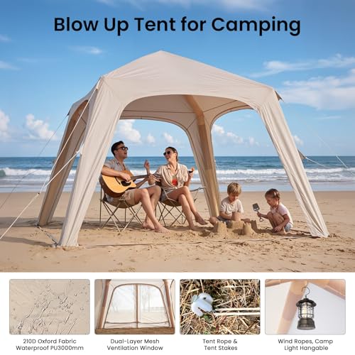 Image of Inflatable Tents for Camping, Large Blow Up Tent with Hand Pump, Easy Setup InflatableTent 4 Season Tent, Waterproof Oxford Air Glamping Tents for Camping Adult 4 /6 /8 /10 /12 Person