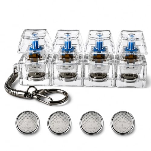 GAYATRIII Transparent Mechanical Keyboard Switch Keychain, with 4 Extra Cells, RGB Lights, Click Toy for Stress Relief, Portable EDC Keyring Accessory for Adults, Desk Gadget for Office