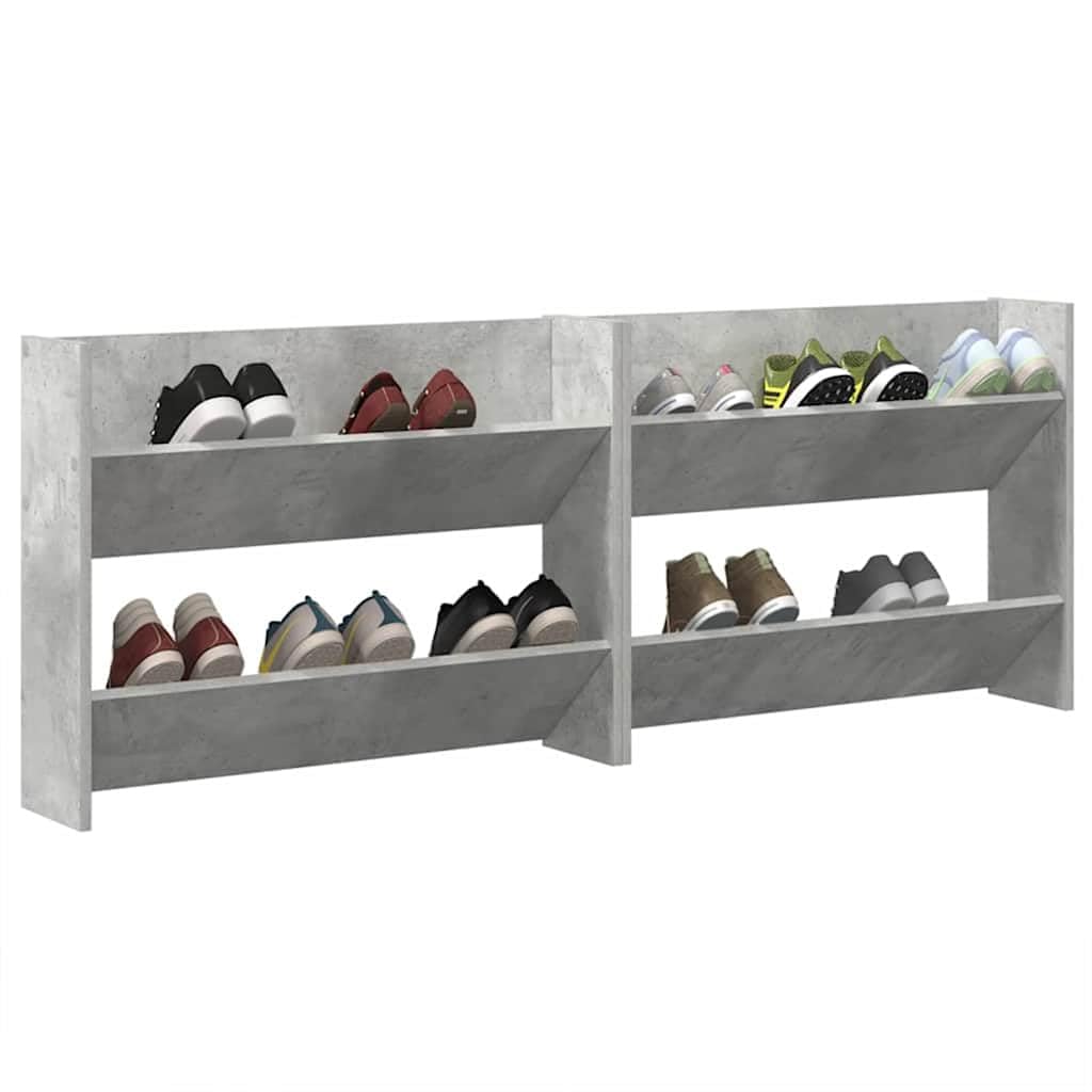 Wand-Schuhschränke 2 STK Betongrau Holzwerkstoff 80x18x60 cm Schuhregal platzsparend mit 2 Kippböden Schuhablage Schuhständer für Schuhaufbewahrung und Schuhlagerung