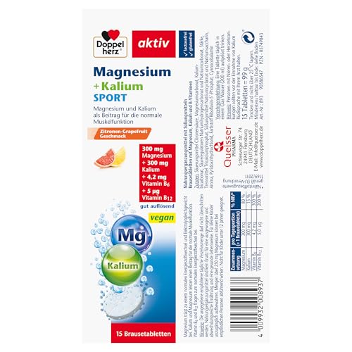 Doppelherz Magnesium + Kalium SPORT - Magnesium und Kalium als Beitrag für die normale Muskelfunktion - vegan - 15 Brausetabletten mit Zitronen-Grapefrucht-Geschmack – Bild 4