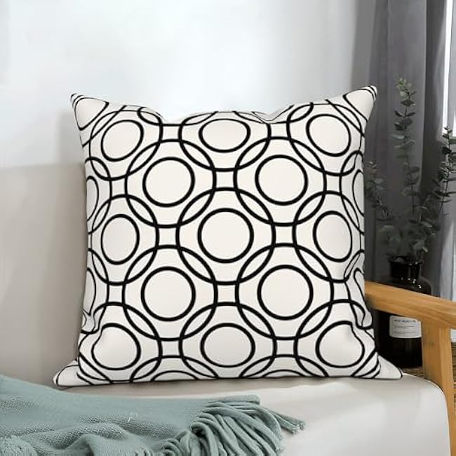 4 Pcs/Set Geometric Throw Pillow Covers Modern Geometric Lines Round Square Pattern Black White Minimalist Linen Cushion Case for Home Outdoor Couch Sofa Farmhouse Decor, 16x16