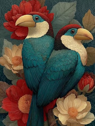 ペイントバイナンバー 鳥 ナンバーペイント 花 塗り絵 手塗り デジタル DIY大人用 初心者向け 簡単 数字キットによる インテリア アクリル 水彩絵の具 数字による ハンドメイドクラフトアート クリエイティブウォールアート 用 家の装飾, ギフト 額縁