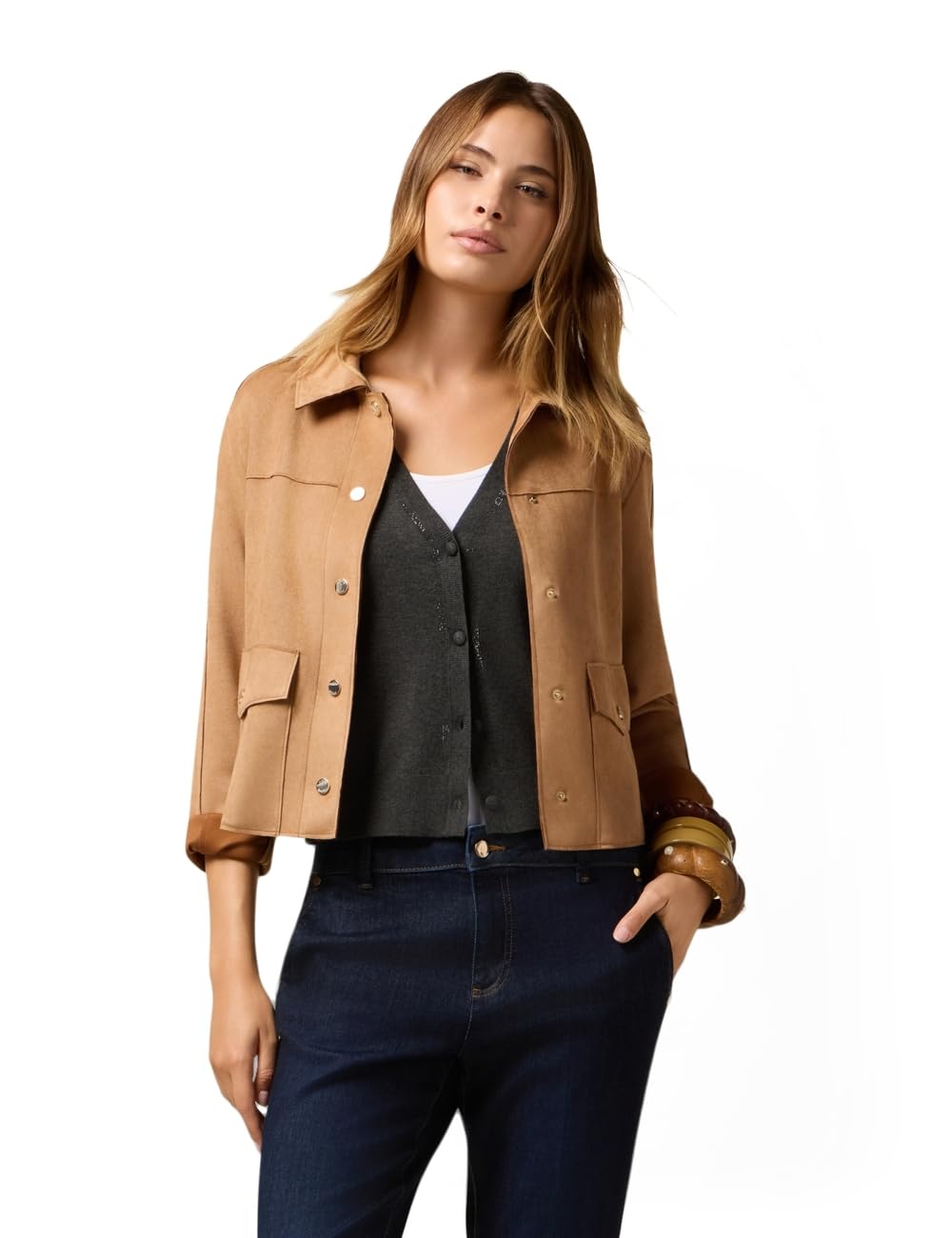 Oltre: Giacca Corta In Tessuto Morbido Marrone. 50 Stagione Autunno Inverno 2025 - 4