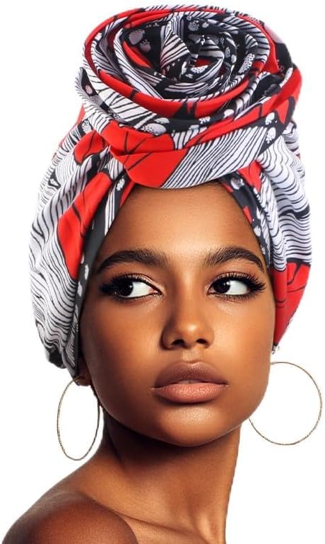 Woman African Satin Lined Turban Cap Big Flower Hat Floral Printed Headwrap Bonnet Muslim Headscarf Ladies Beanies