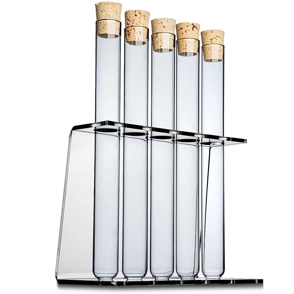 Tuuters Support Porte-Épices En Acrylique Avec 5 Tubes à Essai + Bouchons En Liège – Design Élégant Et Moderne 16.5 Mm