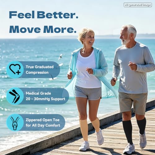 Image of Athbavib 2 Pairs Compression Socks for Women & Men with Zipper 15-20 mmhg, Wide Calf Open Toe Plus Size Compression Socks Men, Knee High Compression Stockings for Flying Nurses Pregnant Women Travel