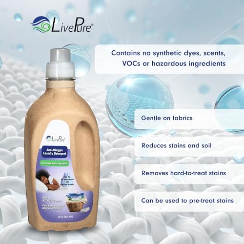 Image of LivePure Anti-Allergen 50 OZ Laundry Detergent for Dust Mites, Pet Dander, Allergies.