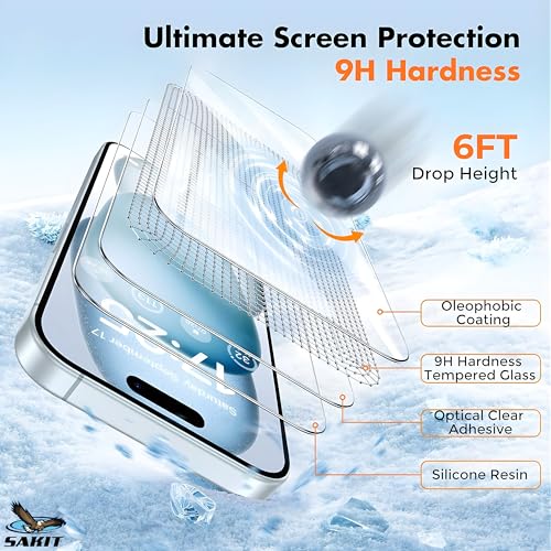 Image of UniqueMe Sakit Military-Grade Premium Tempered Glass Screen Protector for iPhone 15 / iPhone 16 with Edge to Edge Coverage I Case Friendly, 9H Hardness and Bubble free installation kit