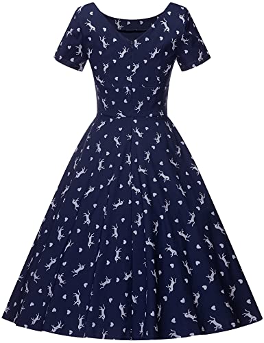 Image of GownTown Women's 1950s Vintage Dresses Short Sleeves Cocktail Stretchy Party Dresses with Pocket