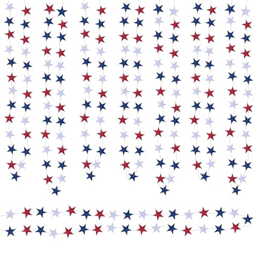 8 Pack Patriotic Star Garland Banner Streamers - Red White Blue Star Garland for 4th of July Decorations - Patriotic Decor for Fourth of July Independence Day Labor Day Veterans Day Memorial Day