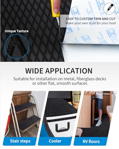 Image of OCEANBROAD Self-Adhesive 96''x16'' /23'' /38'' /47'' Camouflage Boat Flooring Non-Slip Marine Grip Pad EVA Foam Sheet for Jon Boat Surfboard SUP Board Kayak, Camo Black /Blue /Green /Brown /Yellow /Gray