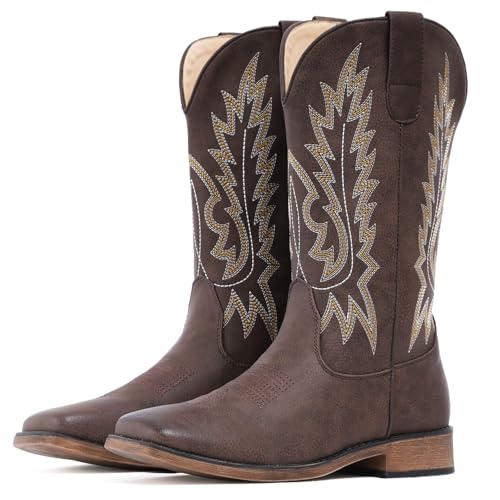 Image of IUV Cowboy Boots For Women Square Toe Wide Western Mid Calf Cowgirl Boots