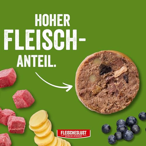 Fleischeslust Hundewurst | Wild & Rind mit Kartoffel & Heidelbeere | Futterbox (8x400g) | Nassfutter | schnittfest | getreidefrei | Alleinfuttermittel für ausgewachsene Hunde