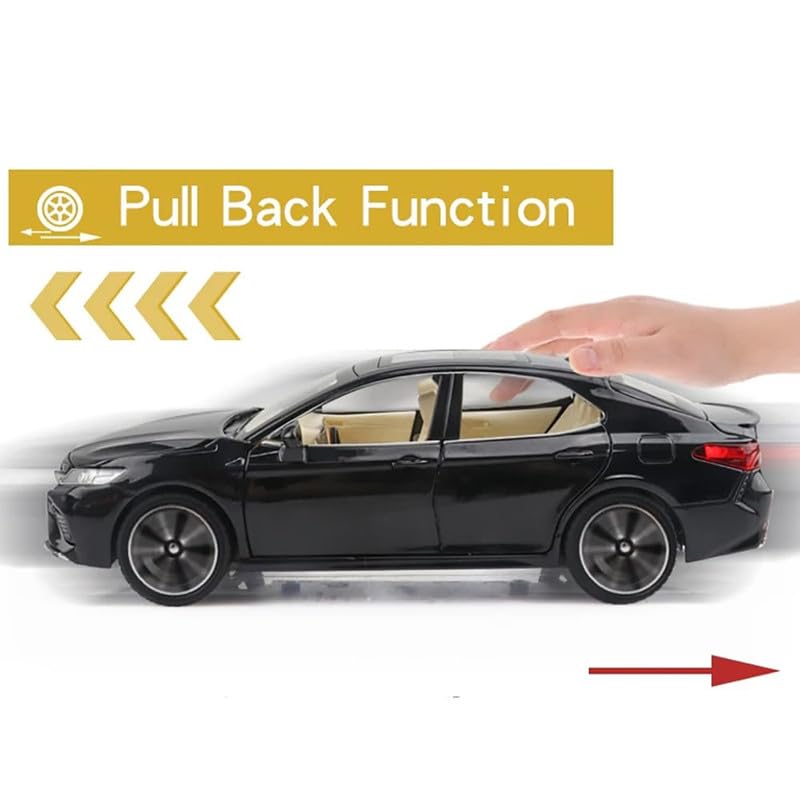 Image of Kids Model 1:24 Toyot Camry Die Cast Metal Car Pull Back Action Opening Doors with Realistic Engine Sound Lights Toy Car Gift for Boys - Black