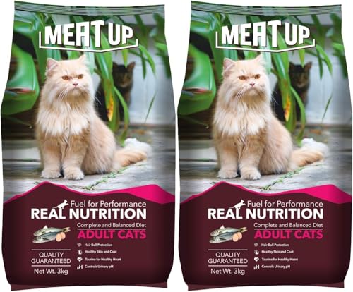 Image of Meat Up Adult Dry Cat Food 3Kg + 3kg (Free) 6Kg | Ocean Fish Flavour | Buy 1 Get 1 | Controls urinary pH | Taurine for Healthy Heart | Healthy Skin & Coat | Hair Ball Protection