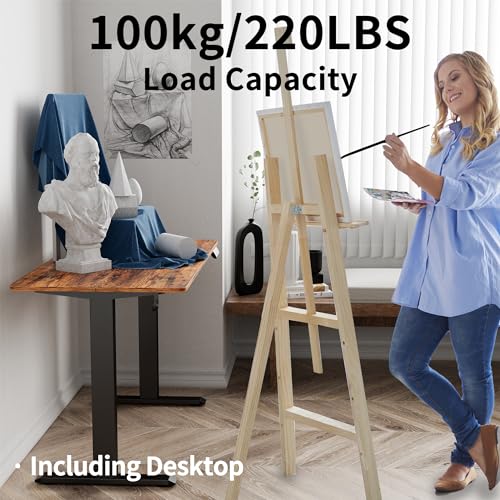 Standing Desk 55 x 24 inch, Electric Height Adjustable with Splice Board, Stand Up Desk, Sit Stand Desk Computer Desk for Home Office, Black Frame/Rustic Brown Top