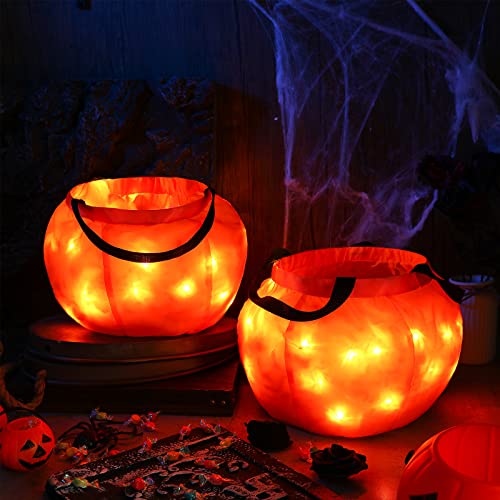 Shappy 2 Pieces LED Light Halloween Candy Bags Pumpkin Candy Bucket