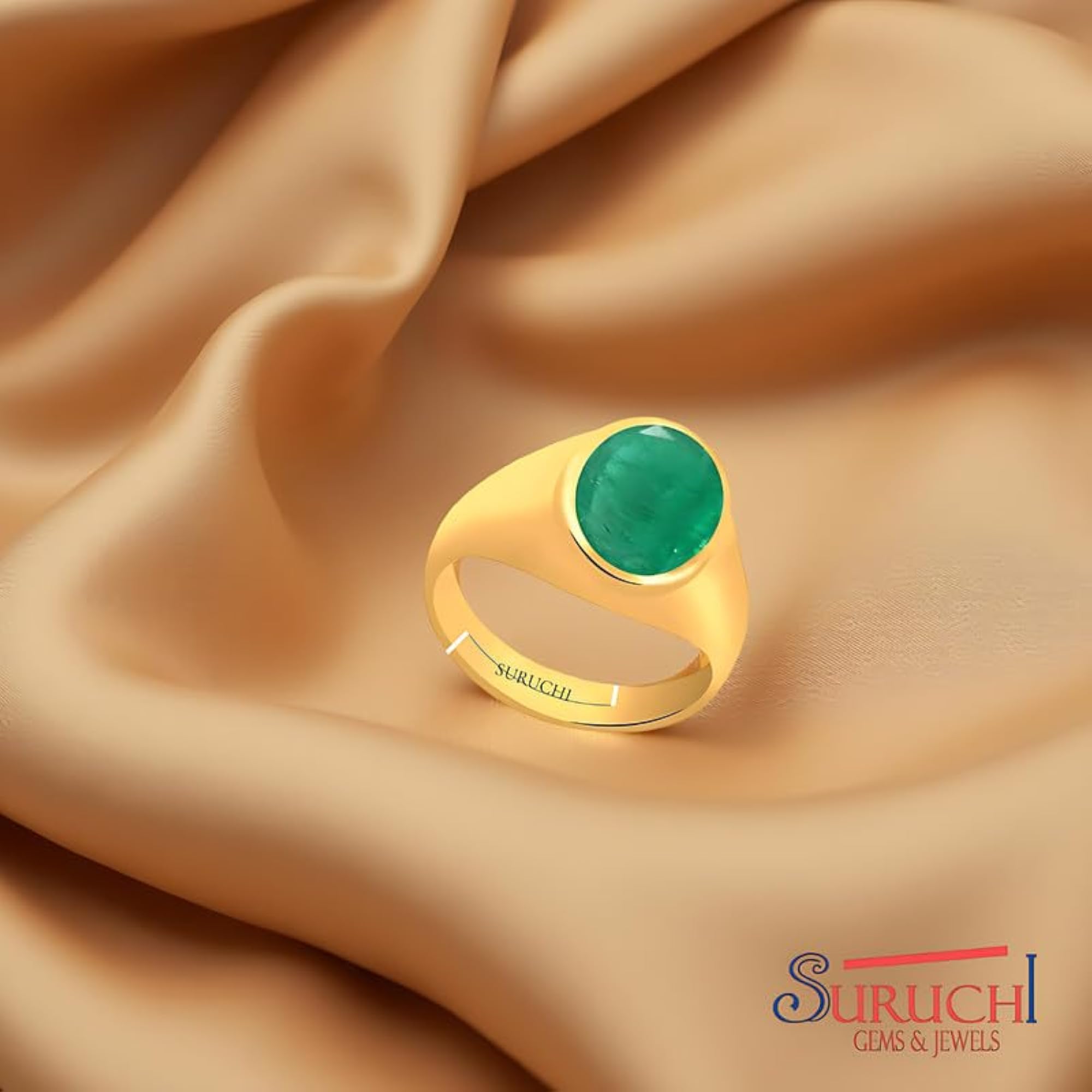 22K Gold Plated Emerald Astrological Gemstone Adjustable Ring for Women