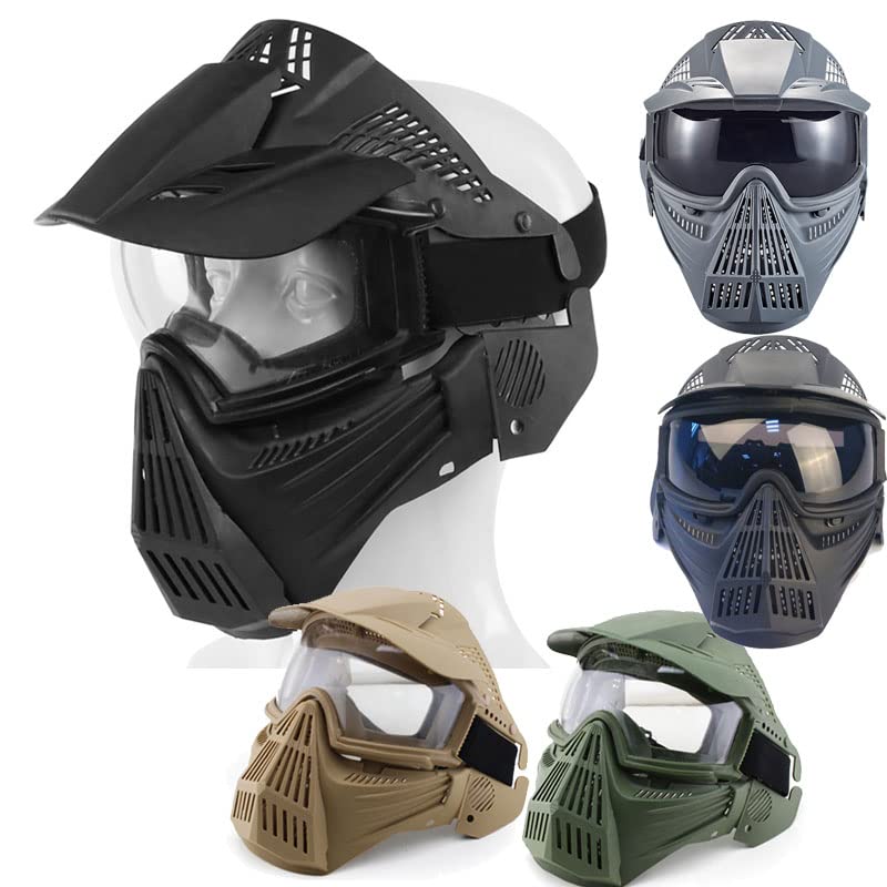 Outdoor Paintball Shooting Face Protection Gear Tactical Full Face PC Mask - Tan & Transparent Len
