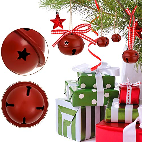 50 Pieces Bell With Star Cutout Metal Sleigh Bell Rustic Christmas Xmas Tree Ornaments Assorted Size With Hanging Ribbon And Rope For Holiday Wreath Garland Craft Decorations (Dark Red Bells) #TOP2