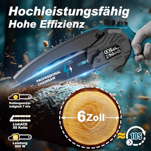 Leistungsstarke Mini Akku-Kettensäge: Einhandbedienung, Langlebige Akkus, Sicherheitsfunktionen & Komplettes Zubehör-Set – Bild 2