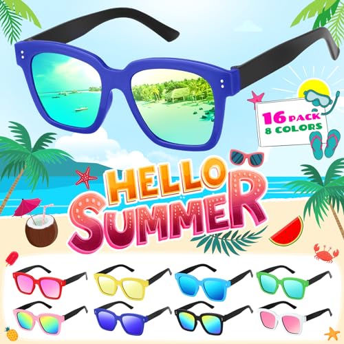 Tepsmigo Kids sunglasses bulk, Kids Sunglasses Party Favor, 16Pack Neon Sunglasses with UV400 Protection for Kids, Boys Girls Age 3-8, Goody Bag Favors, Great Gift for Pool, Birthday Party Supplies4