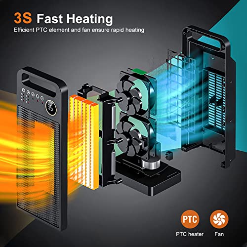 PTC ventilatorkachel voor badkamer, 2000 W, elektrische keramische verwarming, energiezuinig, stil met intelligente thermostaatbediening, drie warmtestanden, stille ventilatorkachel, energiebesparend, voor de badkamer - Afbeelding 3