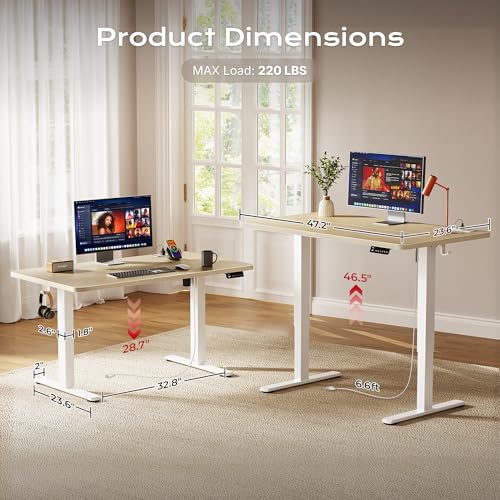 Image of Huuger Electric Standing Desk with Power Outlets and USB-C Port, 47 X 24 Inch Height Adjustable Desk, Sit Stand Desk for Home Office, Computer & Gaming Desk with 4 Presets, Stable Steel Frame, Marple