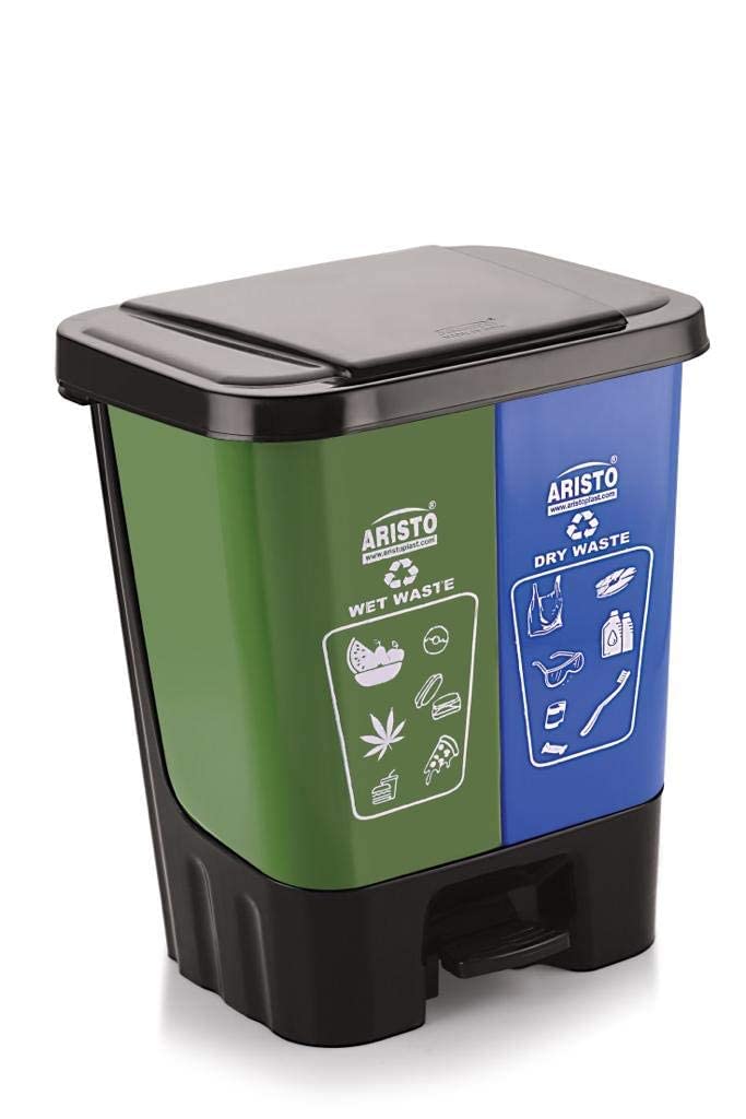 ARISTO Twin Pedal Bin Dry Waste and Wet Waste Dustbin (20 Ltrs), Blue, Plastic-image-32