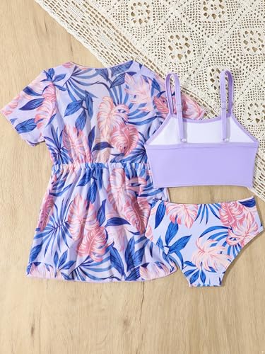 renvena Girls Swimsuit 3 Piece Quickly-Dry Swimsuit Cute Bikini Sets with Matched Outwear Ages 3-7 Years4