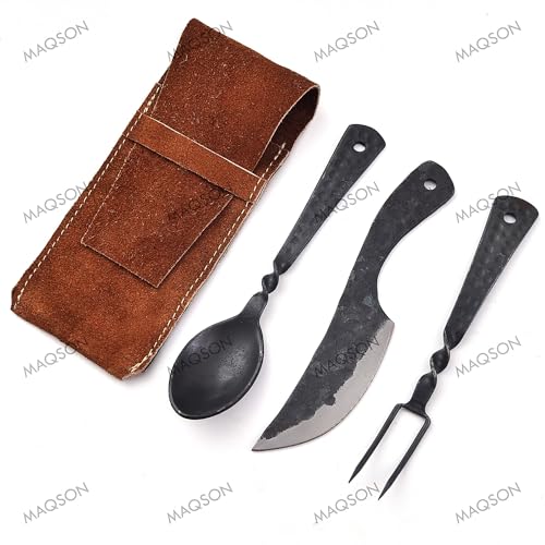 Mittelalter Besteck Set, 3-tlg Essbesteck mit Tasche Besteckset LARP 622EA