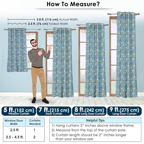 Image of Story@Home Cotton Curtain | Window Curtains 5 Feet Long Set of 2 | Floral Printed | Bohemian Curtain | Room Darkening Curtains for Living Room | (116 X 152 Cm, Blue & Beige)