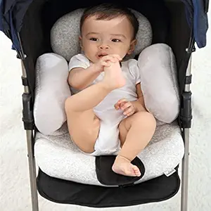 Baby Stroller Cushion, Head and Body Support Pillow Cotton Soft Breathable Baby Stroller Liner Pram Washable Baby Stroller Padding Head Support Cushion for Newborn, Grey