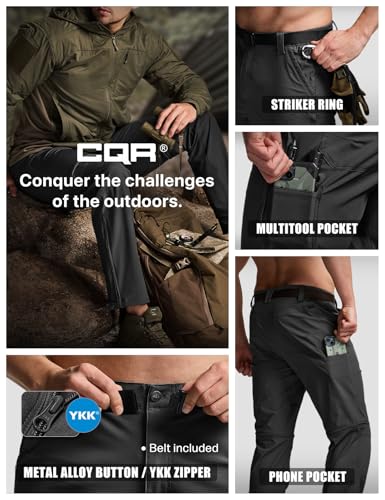 Image of CQR Men's Convertible Cargo Tactical Pants, Water Resistant Outdoor Hiking Pants, Zip Off Lightweight Stretch Work Pants