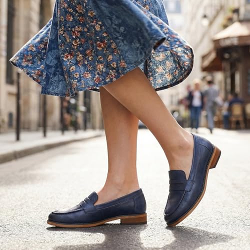 Image of Mona flying Women's Classy Leather Penny Loafer Dress Casual Slip on Flat Office Work Shoes for Ladies