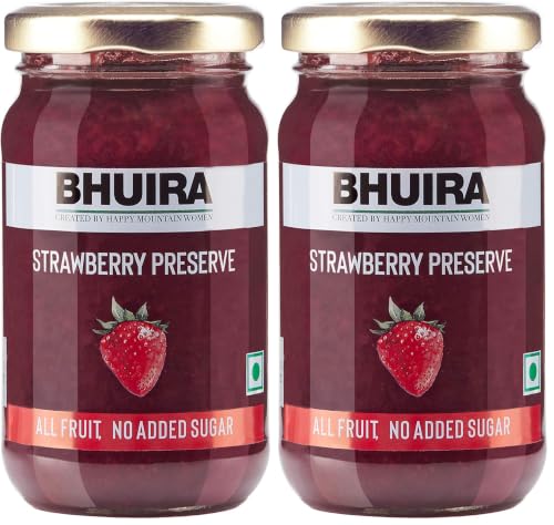 Image of Bhuira Strawberry Preserve - 240g | All Natural No Added Sugar Preservatives Artificial Colors | Handmade Himachal Vegetarian Fruit Spread | Breakfast Toast Dessert | Healthy Snack | Guilt-Free