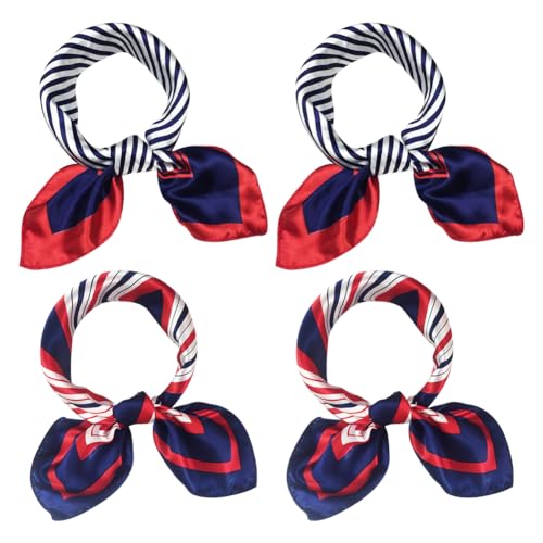 4 Pcs Women Square Scarf Scarves Silk Like Scarf Striped Scarves Kerchief Satin Neckerchief Neck Scarf Head Hair Wraps Kerchief for Women Girls