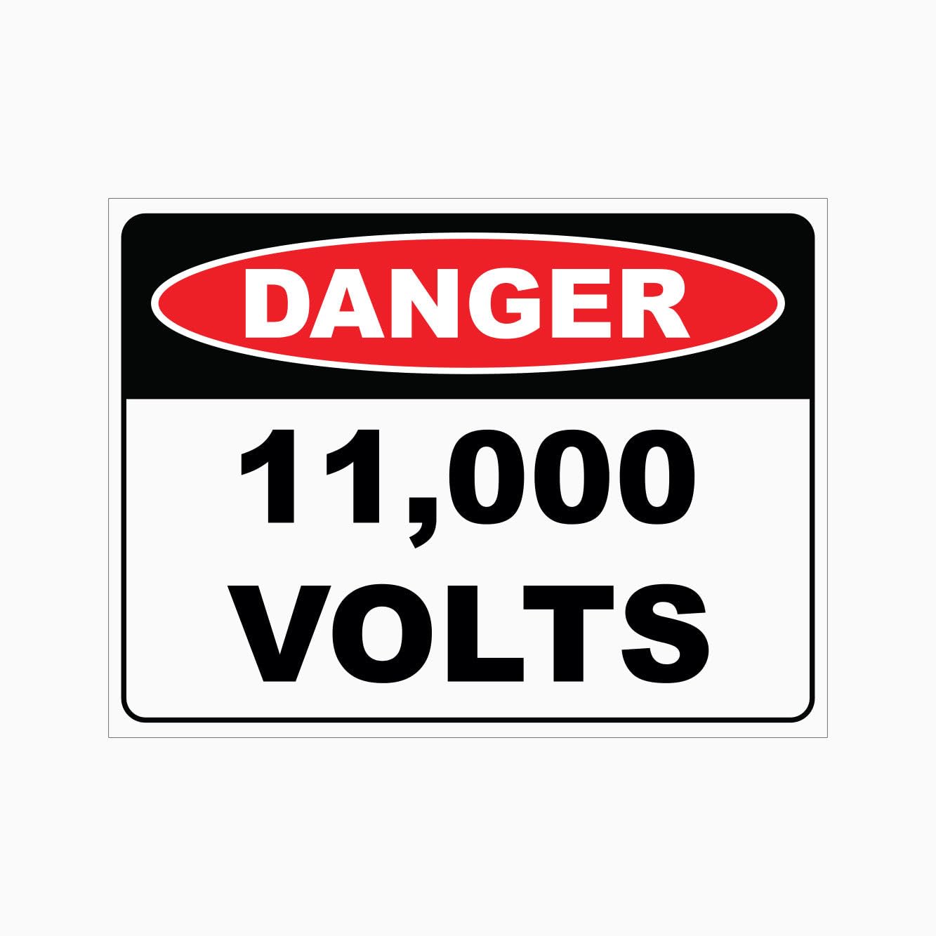 11,000 VOLTS Sign, 12x8 Metal Tin Sign, high voltage warning for power equipment.
