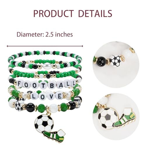 Image of Football Baseball Soccer Beaded Bracelets for Women Stackable Game Day Sports Theme Bracelet