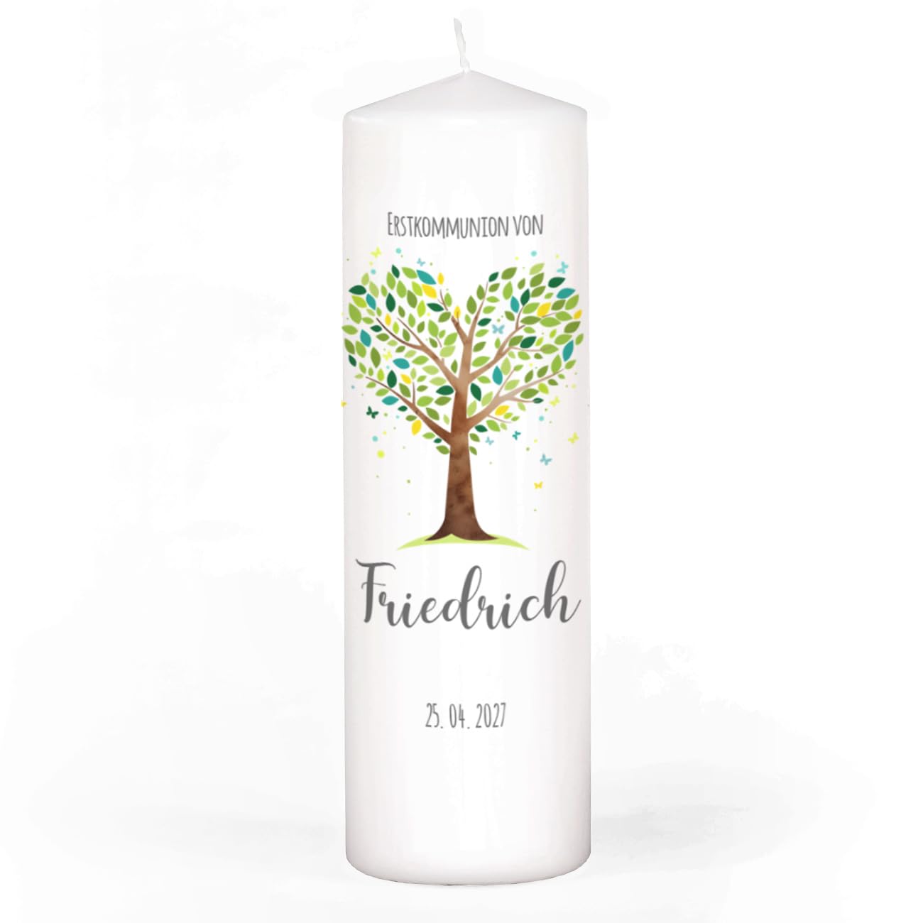 Striefchen® personalisierbare Wachskerze für Taufe, Kommunion und Konfirmation, verschiedene Motive (Lebensbaum grün-türkis, 20 cm (H))