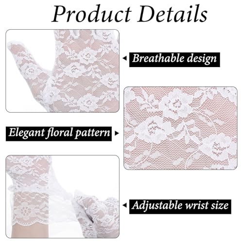 2 Pair Black/White Lace Gloves, Elegant Short Lace Tea Party Gloves Formal Wedding Bridal Mesh Glove for Women Girls4