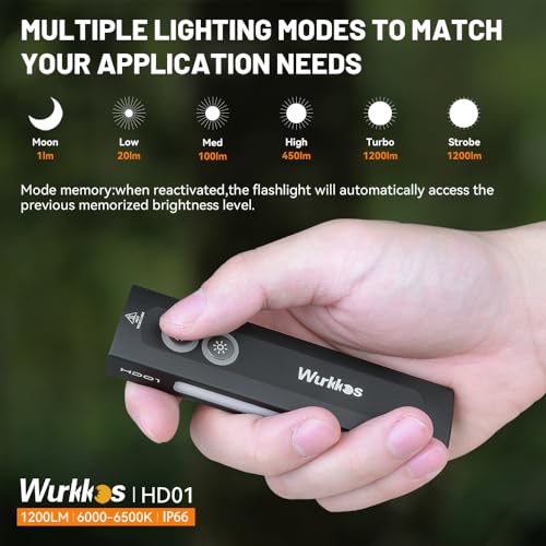 Wurkkos HD01 Torch, Rechargeable Torch with Green Beam, White LED Combo, Side RGB Light,1200 Lumens Torches Led Super Bright - Image 3
