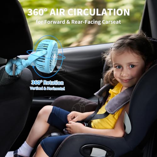 Image of AMACOOL Battery Operated Stroller Fan, Baby Travel Essentials for Beach Disney, Newborn Boy & Girl Showers Gifts Registry Search, Flexible Tripod Clip On Fan for Car Seat Wagon Crib Bike Treadmill